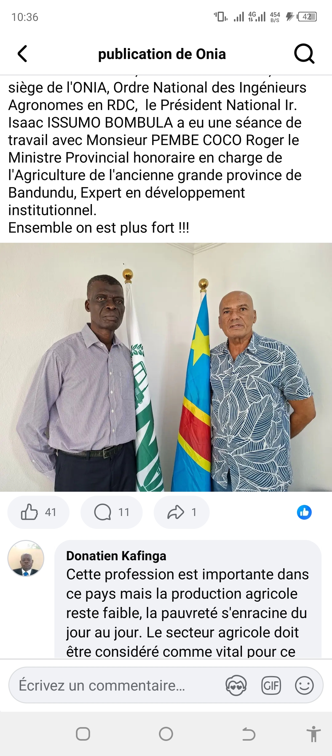 Séance de travail avec le Ministère honnoraire en charge de l'agriculture de la Province de Bandundu